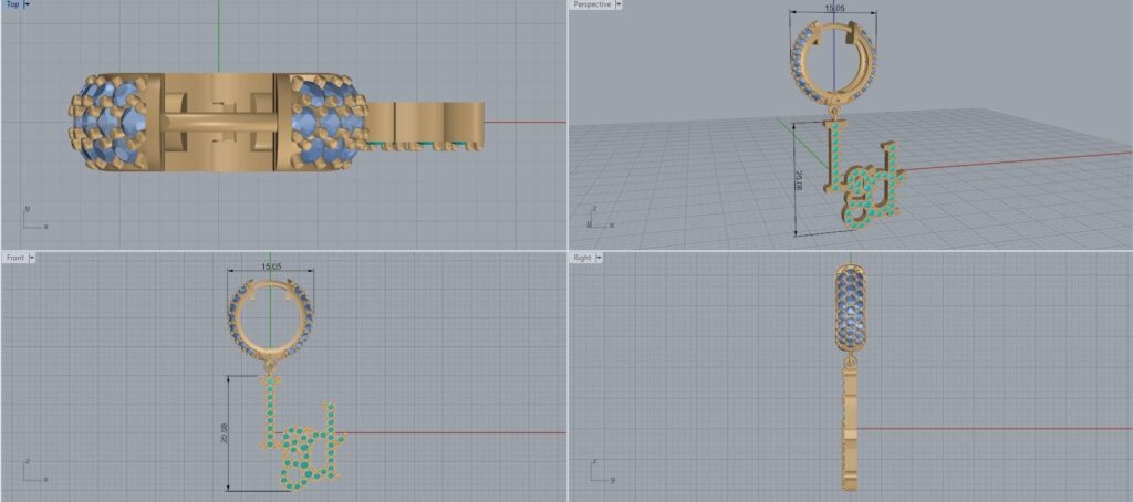 アクセサリーOEMのCAD設計データ（石入りピアス）