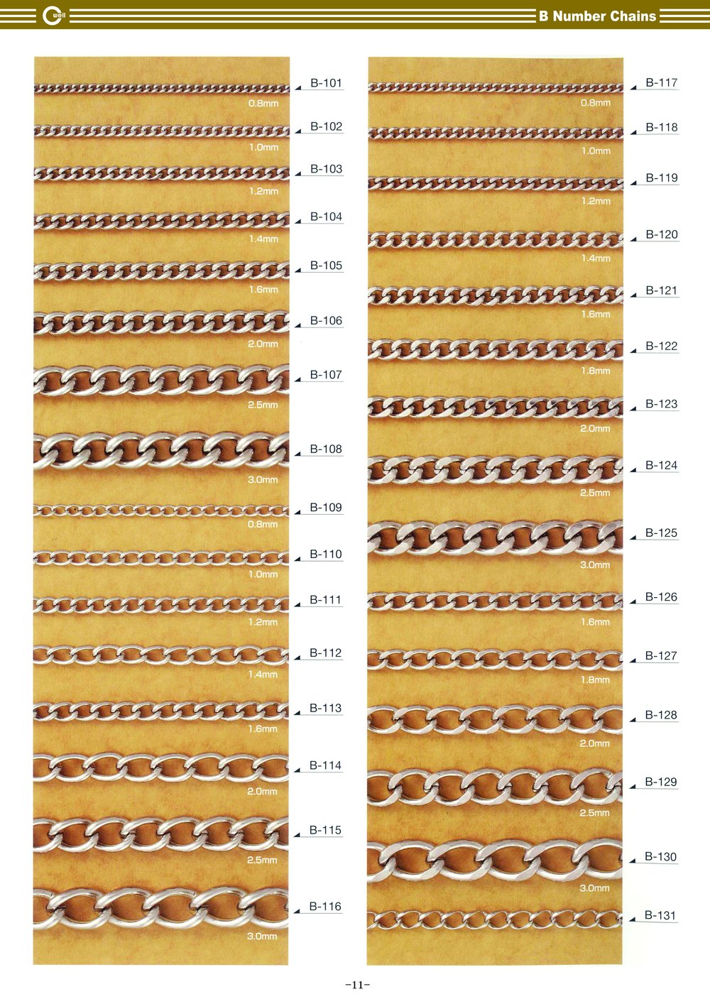 カタログ11ページ 真鍮チェーン各種